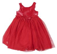Červené sametovo/tylové šaty s mašlí H&M