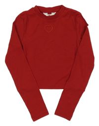Červené žebrované crop triko se srdíčkovým průstřihem H&M