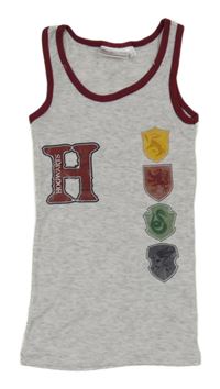 Světlešedo-vínový melírovaný nátělník s erby - Harry Potter