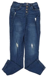 Tmavomodré skinny rifle s prošoupáním a knoflíky 