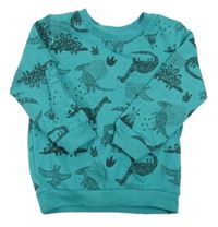 Modrozelená mikina s dinosaury Matalan