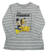 Šedo-bílé pruhované triko s Mickeym a Plutem Disney