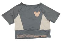 Šedo-růžové sportovní crop tričko s nápisy a Mickeym Zara