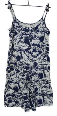 Dámský tmavomodro-bílý bavlněný letní overal s potiskem H&M