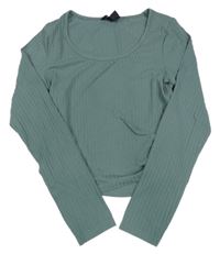 Zelenošedé žebrované crop triko New Look