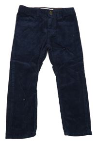 Tmavomodré manšestrové slim fit kalhoty H&M