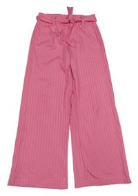 Růžové žebrované culottes kalhoty s páskem Dopodopo