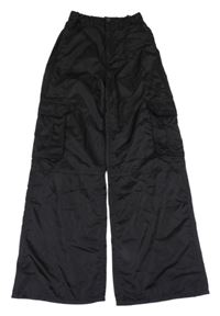 Černé saténové široké kalhoty s kapsami H&M