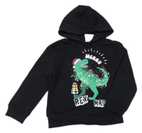 Nové - černá teplá mikina s dinosaurem s vánočním motivem a kapucí PRIMARK