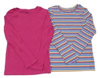 2 x - Triko - Fuchsiové + modro-bílo-žluté pruhované Next