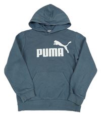 Šedomodrá mikina s logem a kapucí Puma