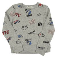 Šedá mikina s obrázky a nápisy H&M