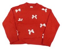Červený chlupatý crop oversize svetr s mašličkami F&F