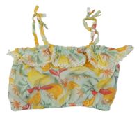 Světlemodro-žlutý crop top s citrusy 