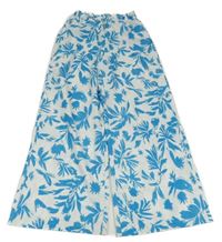 Bílo-modré culottes kalhoty s listy 
