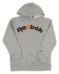 Šedá melírovaná mikina s nápisem a kapucí Reebok