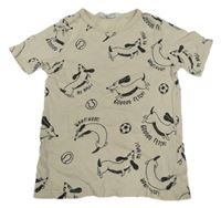 Béžovo-černé tričko s pejsky H&M
