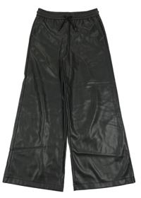 Černé wide leg koženkové kalhoty F&F