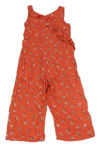 Jahodový kalhotový culottes overal s kytičkami a volánkem Monsoon