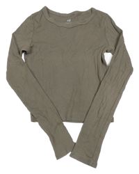 Šedohnědé žebrované crop triko H&M