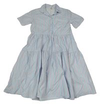 Světlemodro-růžovo-bílé pruhované plátěné košilové šaty H&M