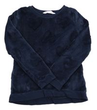 Tmavomodrá chlupatá mikina se srdíčky H&M