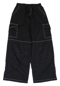 Černé šusťákové cargo široké kalhoty Shein