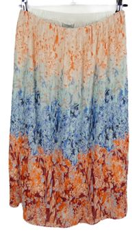 Dámská modro-oranžovo-červená květovaná plisovaná midi sukně H&M