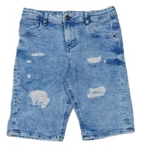 Modré teplákové skinny riflové kraťasy s prošoupáním Denim Co. 