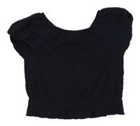 Tmavomodré žebrované crop tričko H&M
