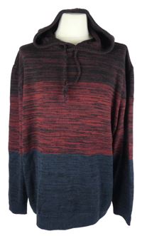 Pánský tmavomodro-vínový melírovaný svetr s kapucí  Bonprix vel. 3XL