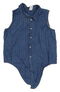 Tmavomodrá puntíkatá lehká riflová crop halenka s uzlem H&M