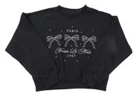 Černá oversize crop mikina s mašlemi a nápisy Matalan