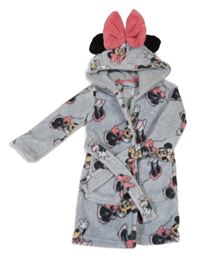 Šedý melírovaný chlupatý župan s Minnie a kapucí Primark