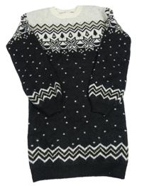 Černo-bílé vzorované svetrové vlněné šaty H&M