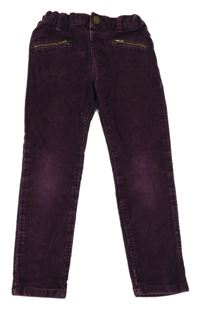 Švestkové manšestrové skinny kalhoty se zipy F&F