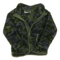 Khaki-šedá army chlupatá propínací mikina Ergee