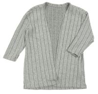 Šedý žebrovaný lehký úpletový cardigan shein