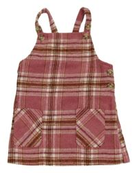 Růžovo-béžovo-zelené kostkované pletené laclové šaty Primark