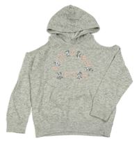 Šedo-bílá melírovaná mikina s logem a kapsou a volnými rameny a kapucí Abercrombie&Fitch