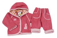 Nové - 2Set - Růžová huňatá bunda s tučňáčky a kapucí + kalhoty BeRTi