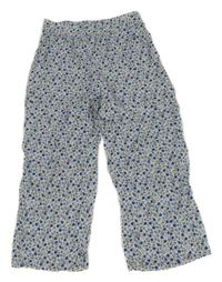 Smetanovo-modré květované lehké culottes kalhoty H&M