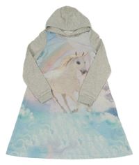 Šedo-modré teplákové šaty s jednorožcem a kapucí H&M