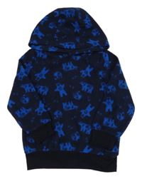Tmavomodrá fleecová mikina s medvědy a kapucí 