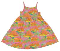 Růžovo-oranžovo-zelené bavlněné šaty s palmami Primark 