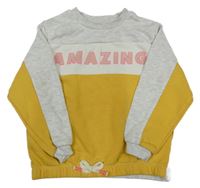 Šedo-okrovo-bílá oversize mikina s nápisem H&M