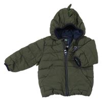 Khaki prošívaná šusťáková zimní bunda s nášivkou a kapucí a ostny Next