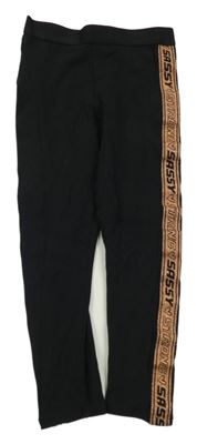 Černé legíny s třpytivým pruhem s nápisy Matalan