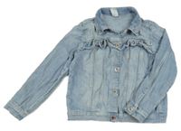 Světlemodrá šisovaná riflová crop bunda s volánky a písmenkem a límečkem H&M