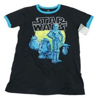 Nové - Černé tričko s potiskem Star Wars a modrým lemem Disney 